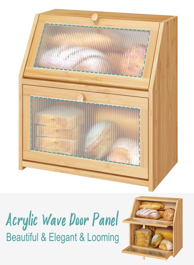 Vriccc Bread Box for Kitchen Counter, Large Bamboo Wood Double Layer Bread Box, Wooden Bread Storage Capacity - Image 4